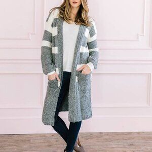 GRAY WITH IVORY STRIPES CARDIGAN